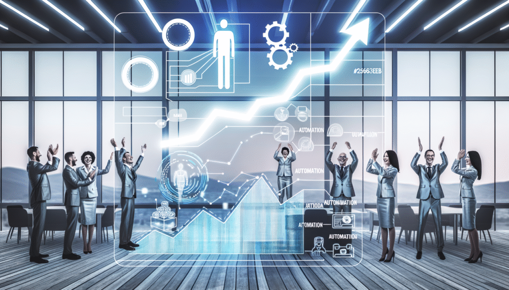 Business automation success stories visualization showing transformation results and growth metrics