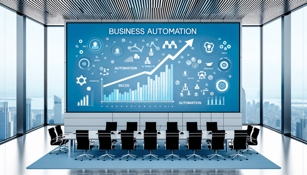 Business automation success stories visualization showing growth metrics and transformation results across industries