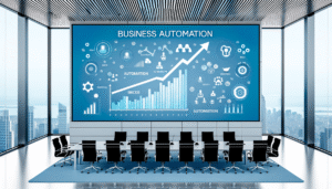 Business automation success stories visualization showing growth metrics and transformation results across industries