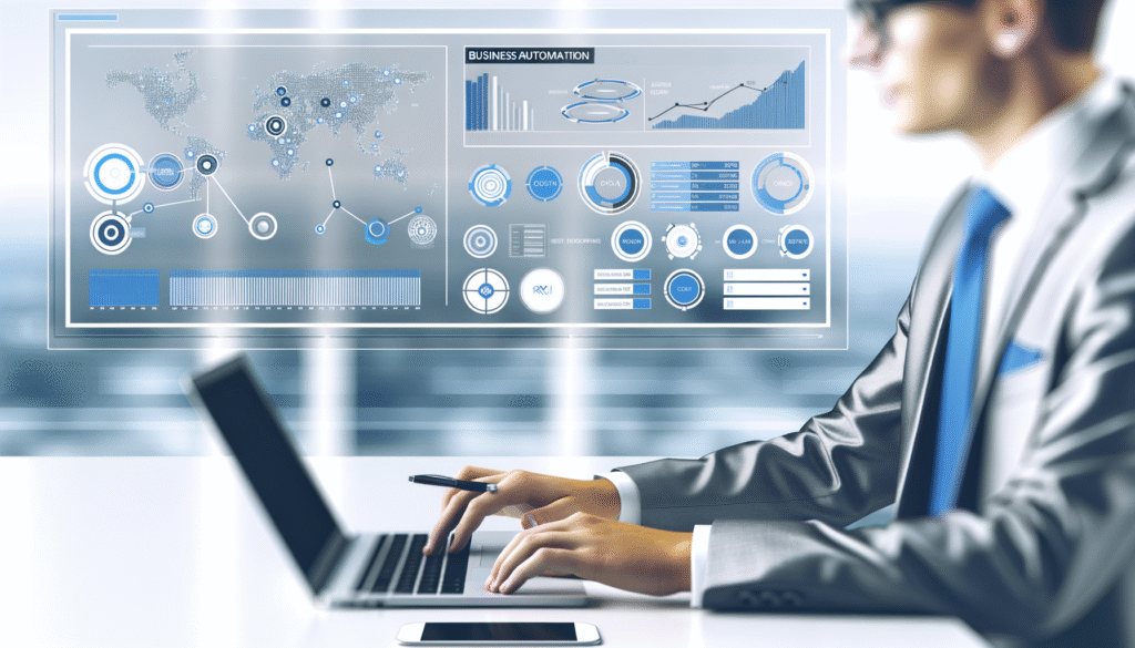 Business automation case studies dashboard showing workflow optimization and ROI metrics