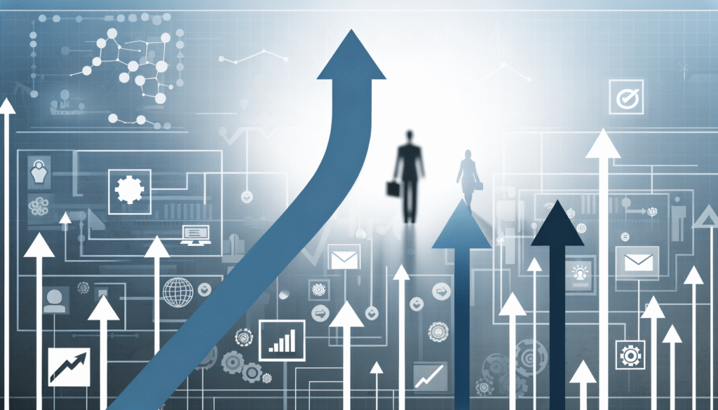 Business automation success stories visualization showing growth and transformation metrics
