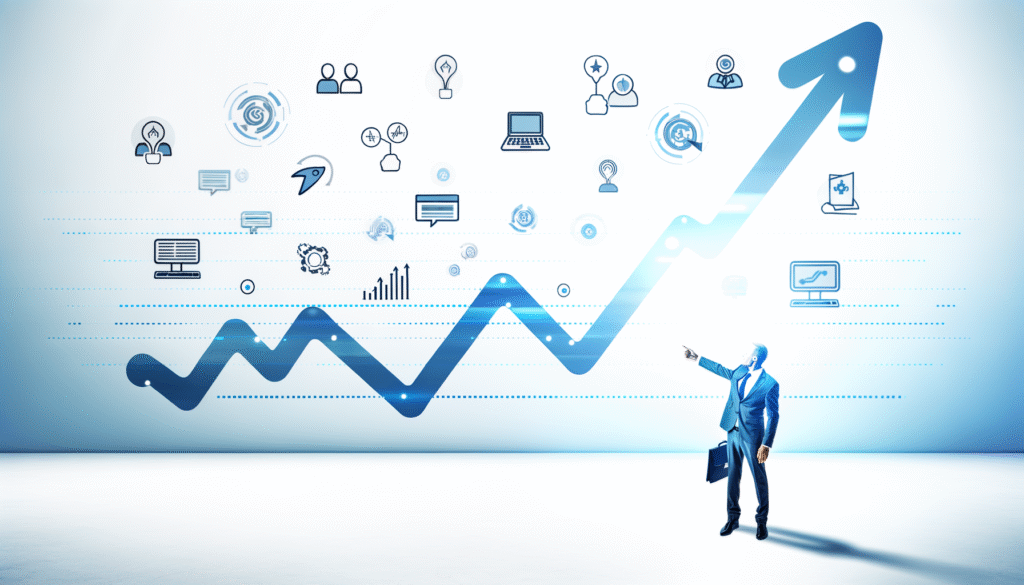 Automation success stories visualization showing business growth and transformation achievements