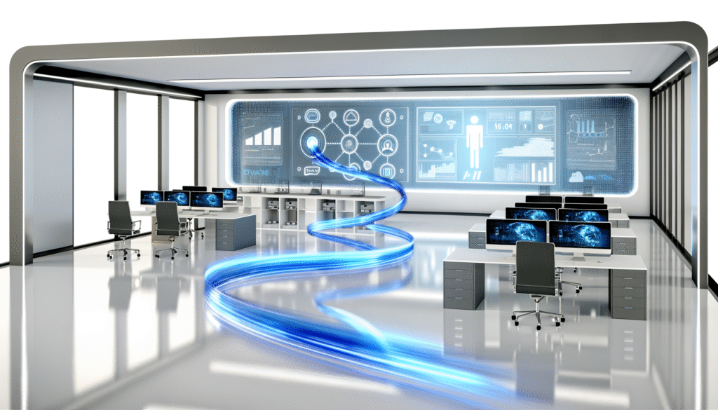 AI integration trends in business automation showing connected workflows and intelligent systems