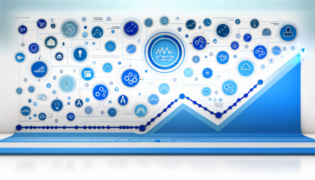 Automation success stories visualization showing business growth and operational transformation metrics