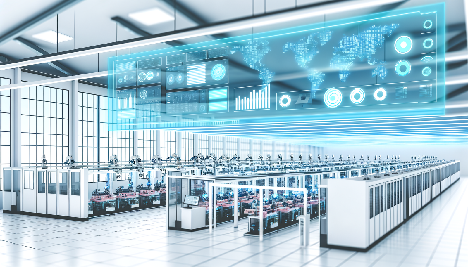 Manufacturing automation case study showing modern production facility with efficiency monitoring systems