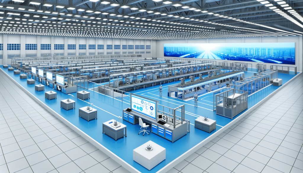Manufacturing automation success story showing modern automated production facility with intelligent systems