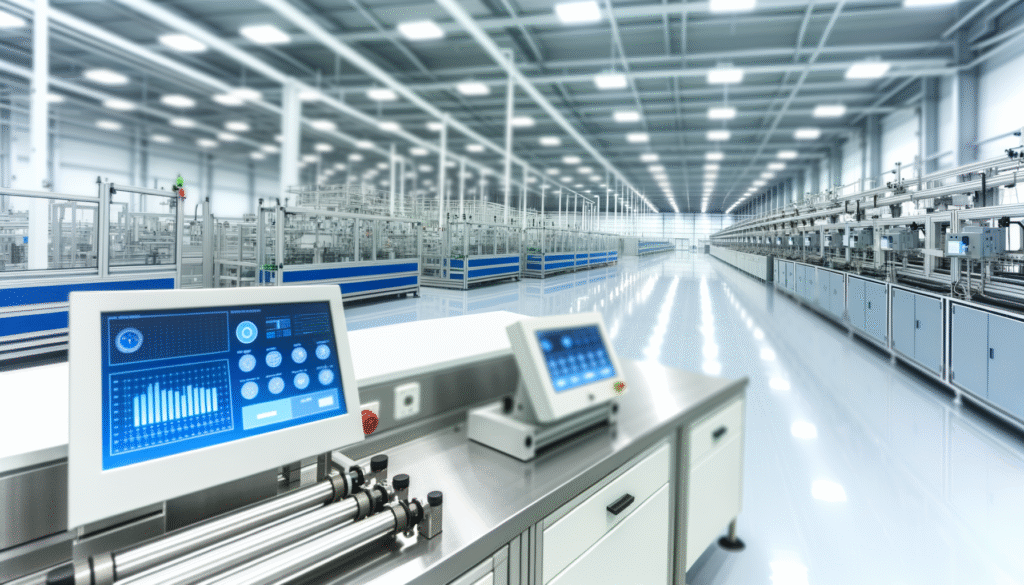 Smart manufacturing automation systems with digital monitoring displays and optimized production workflows